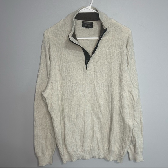 Tasso Elba Men's Cream Ivory Pullover Quarter Zip-Up Cotton Sweater Size XL - Picture 1 of 6